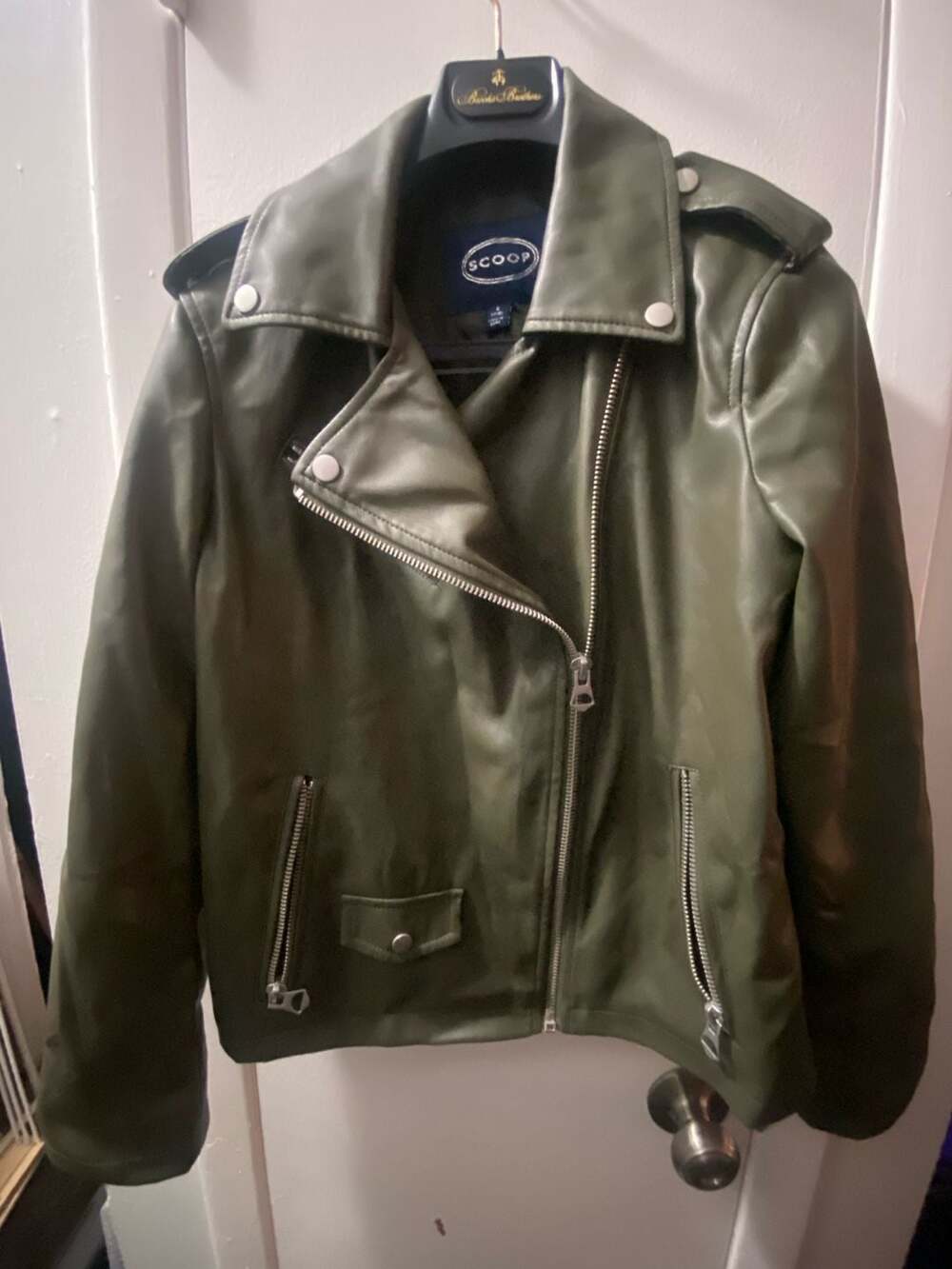 Scoop Faux Leather Moto Jacket Size S (4-6) Green Biker